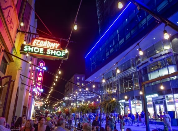 Argyle street in Halifax, full of people enjoying the nightlife