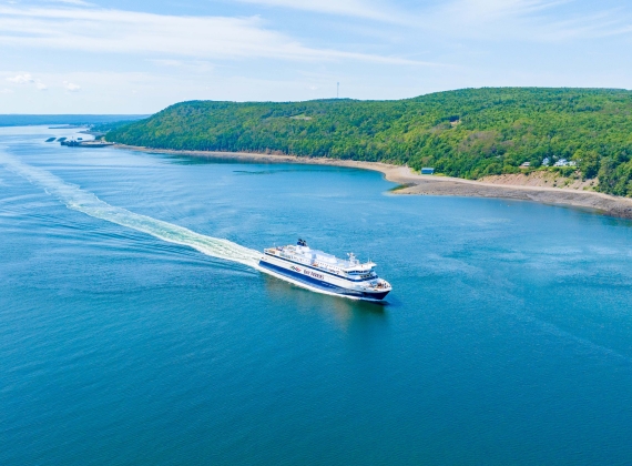 A ferry sailing across the water