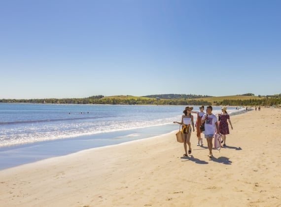 Group walking on the beach