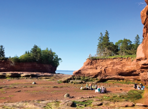 Diners enjoy a meal during low tide at Burntcoat Head Park