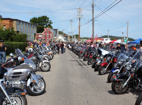Rows of motorcycles parked at Digby Wharf