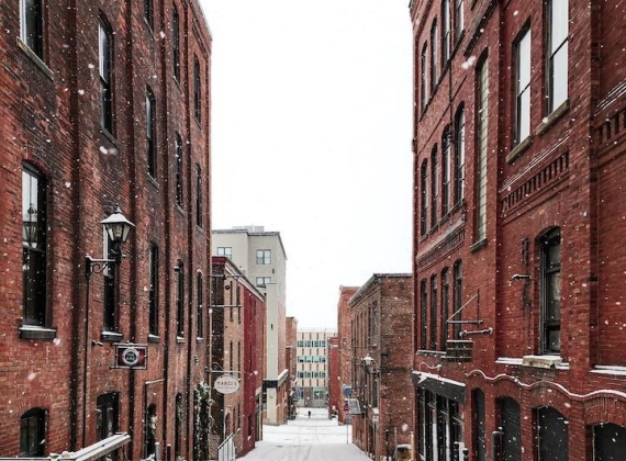 A snowy street in Saint John, New Brunswick