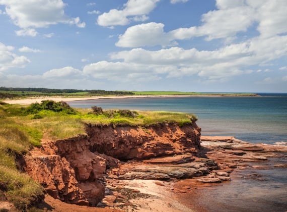 Bright red cliffs on the Points East Coastal Drive 