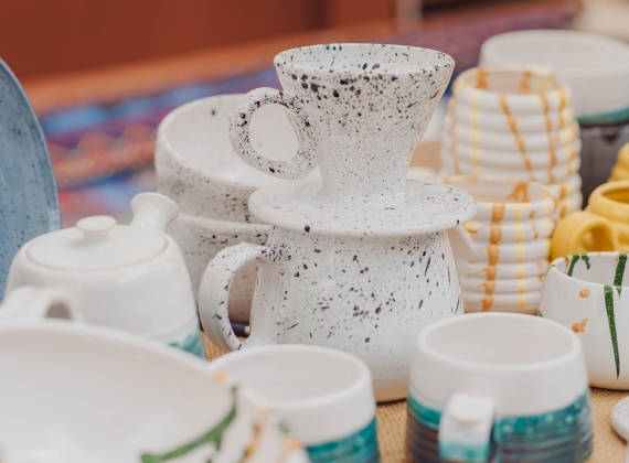 A table full of interesting pottery