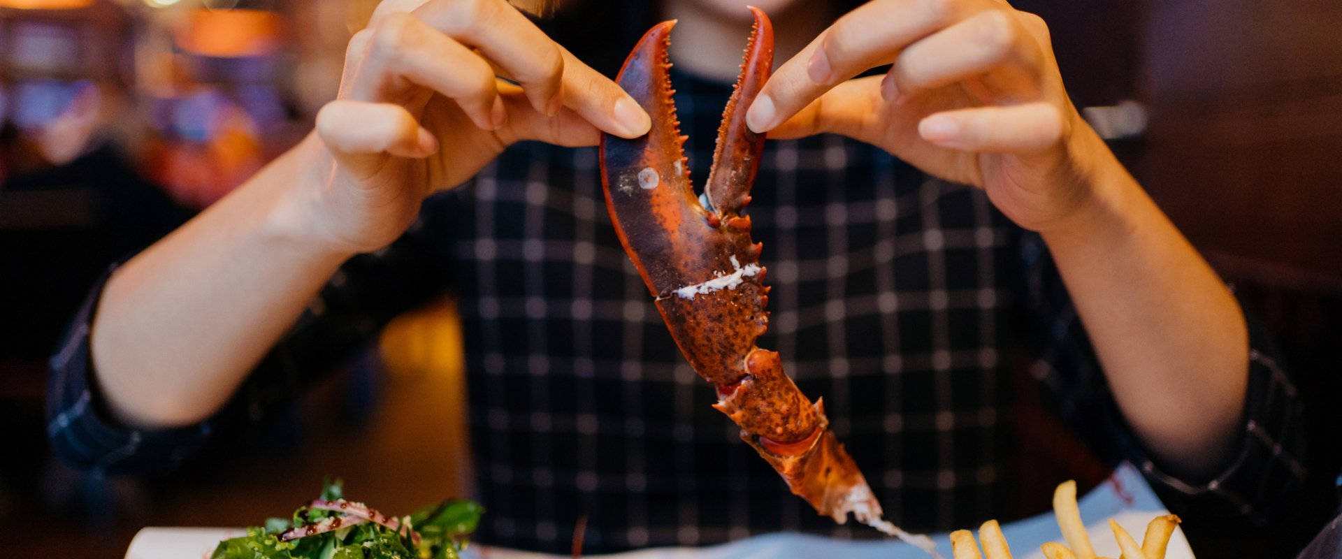 A person cracking a lobster claw